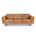 I-Mid-Century Modern Timber Charme Tan Isikhumba Sofa